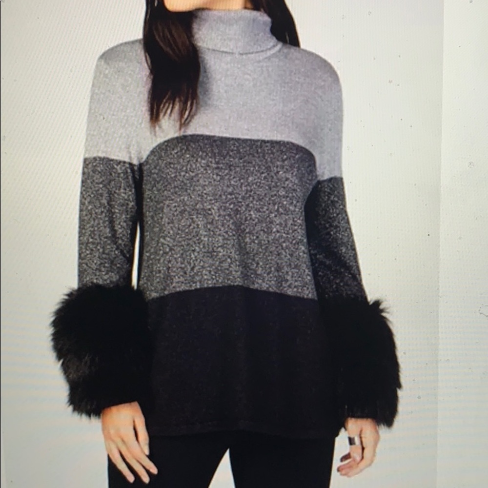 Alfani Colorblock Faux Fur Cuff Sweater
